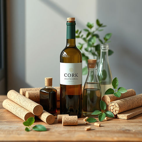 A photorealistic, high-resolution image showcasing cork as a sustainable material. Display