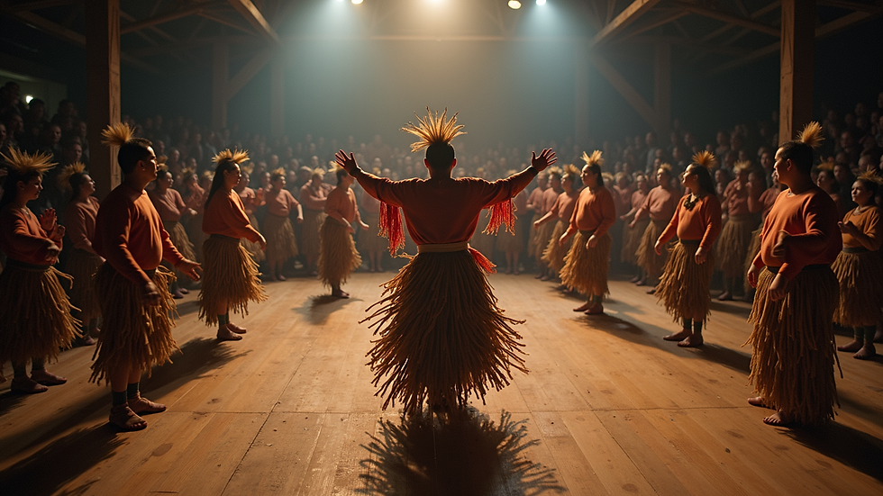 High angle view of a traditional Tsimshian dance performance