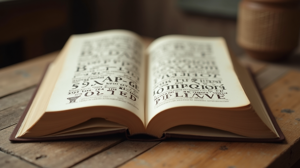 Eye-level view of an open book displaying various indigenous alphabets