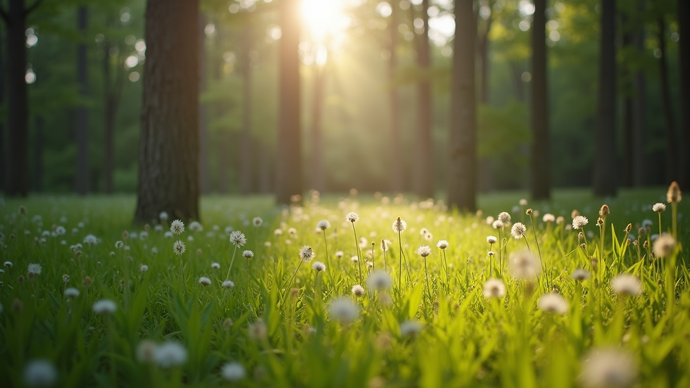 Eye-level view of a serene meadow in the woods