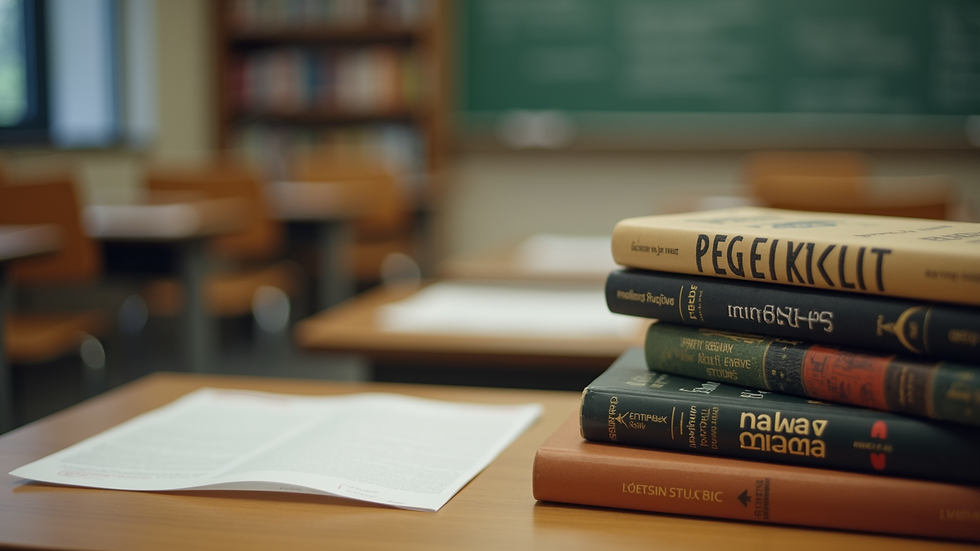 Close-up view of a university classroom with a focus on Indigenous studies books