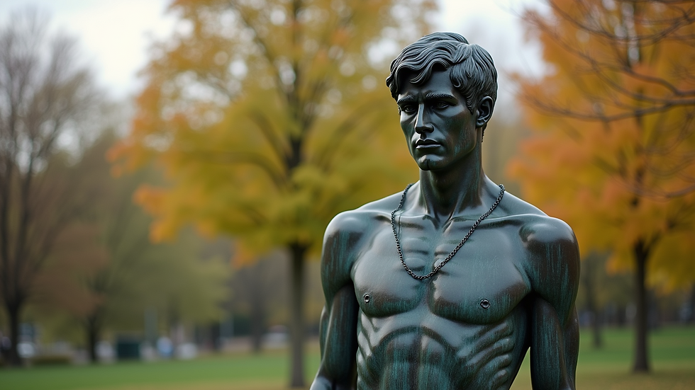Eye-level view of a Terry Fox statue in a park