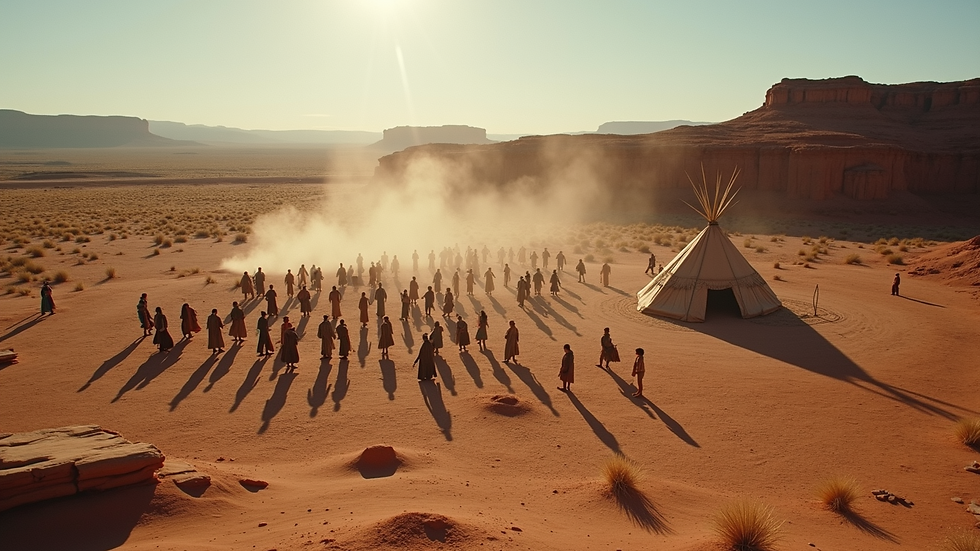 High angle view of a Navajo ceremonial site during a gathering