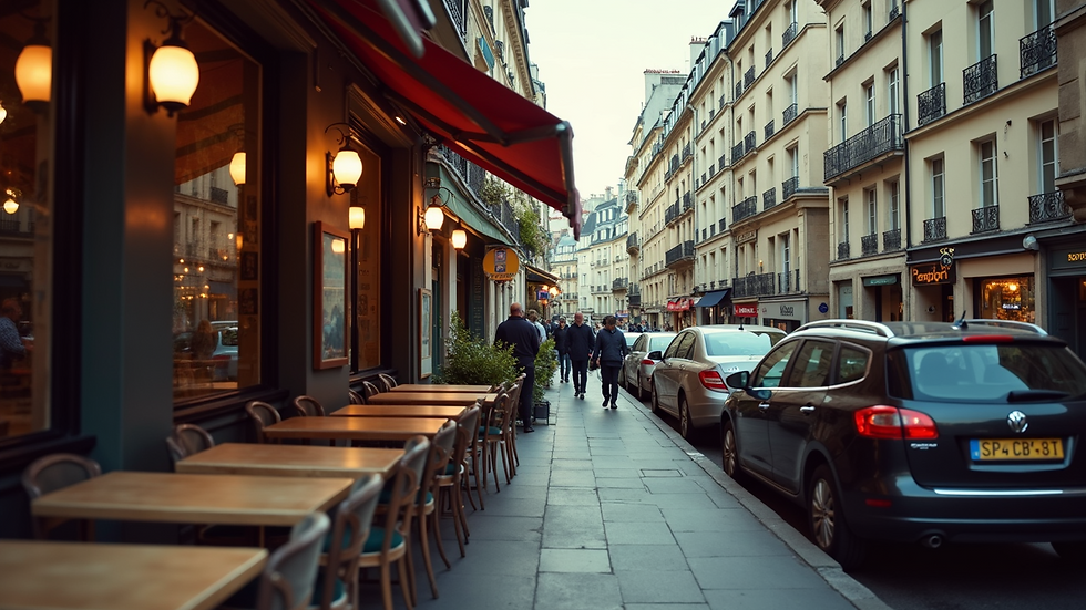 Eye-level view of a quaint Parisian café scene