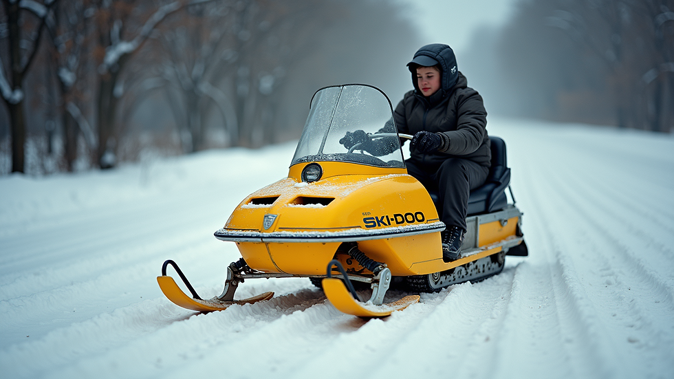 Close-up view of a vintage Bombardier Ski-Doo snowmobile