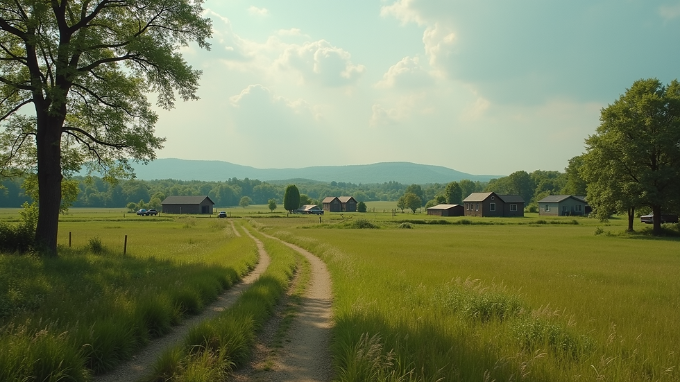 High angle view of a peaceful rural landscape in a historical Black Utopian settlement