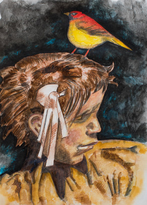 Watercolour painting titled Resting Bird by Julie Alexandra Myck