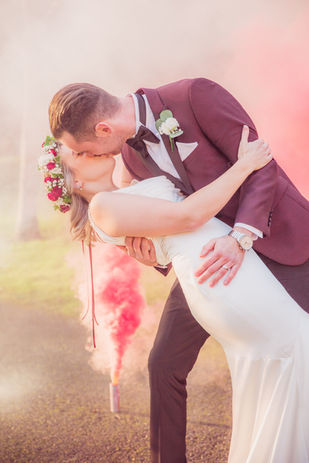 Surrey Wedding Photographer and smoke bombs at Horsley Towers