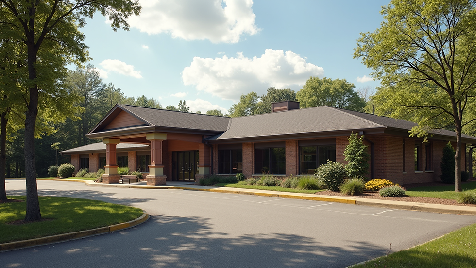 Eye-level view of a community center building in North Georgia