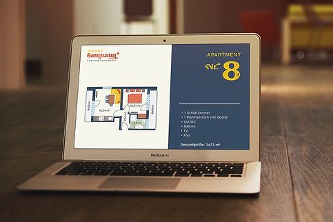 Grundrissplan im Brand Design von Apart Samnaun auf einem Laptop
