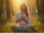 Woman meditating in the middle of the forest