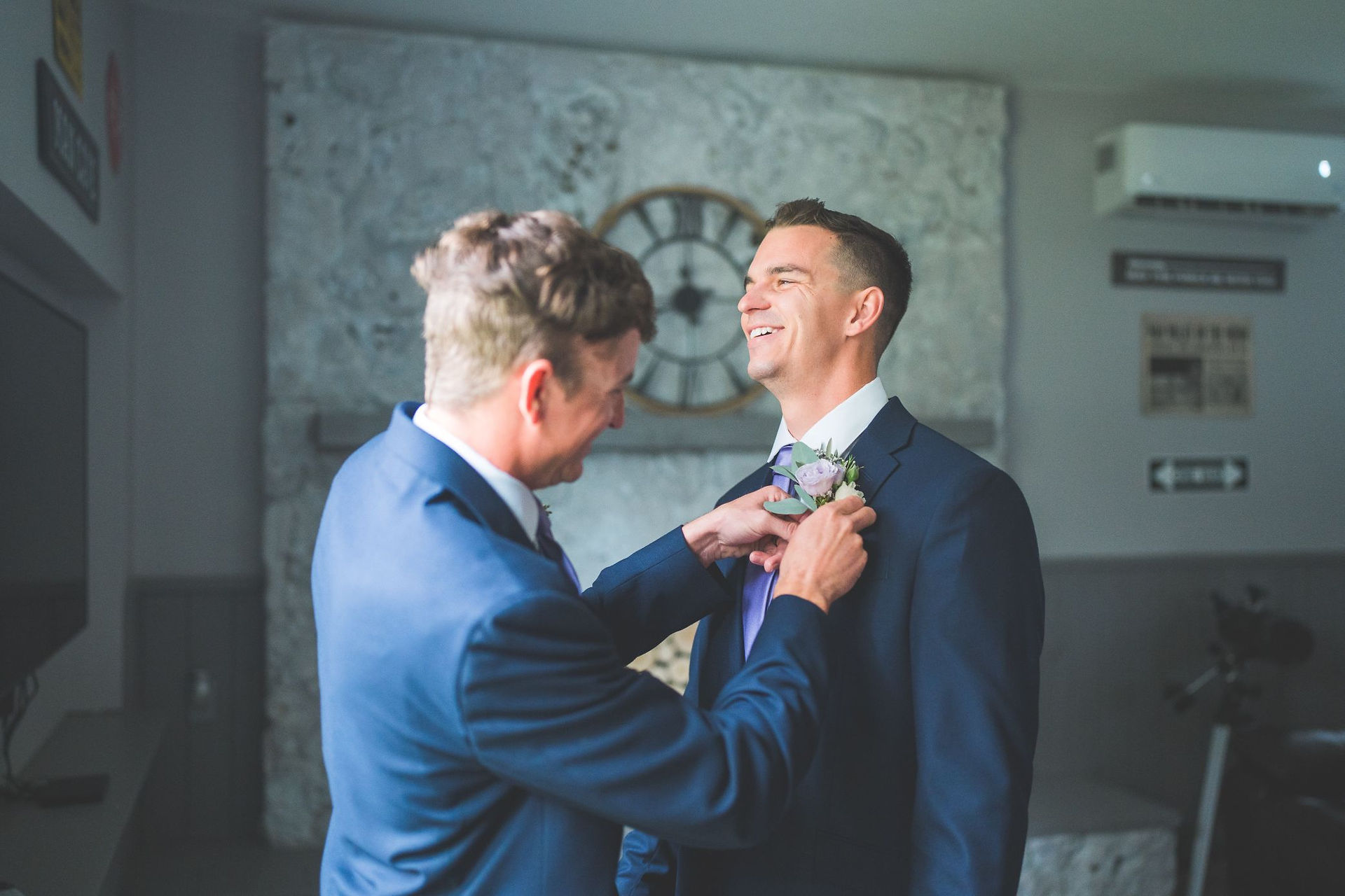 Dad helping with Groom Boutonnière