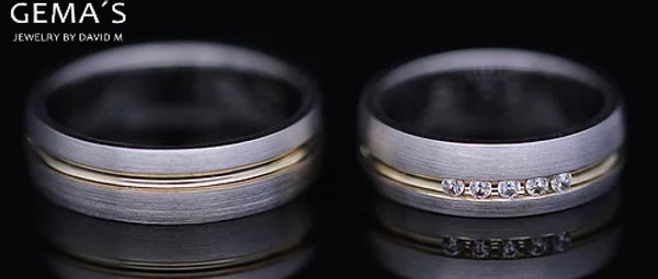 Duo de matrimonio oro blanco  cinta oro amarillo