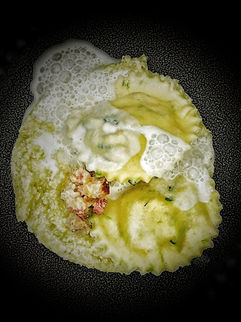 Schnittlauch-Ravioli | Obazda-Nürnberger-Speck-Füllung | Wirsing-Gurken-Pesto | Bergkäseschaum