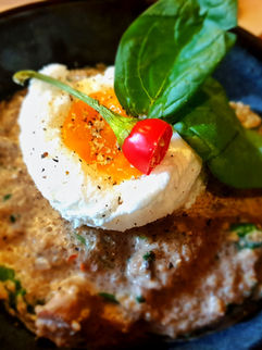 Quinoasotto mit Pilzen und Egg Clouds