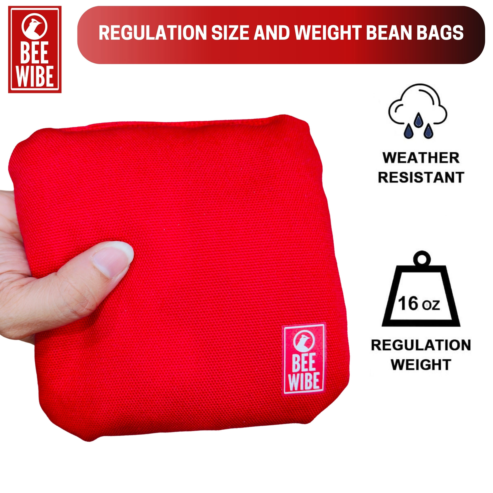 Beewibe Set of 4 Regulation Double Sided Cornhole Bags (Red)