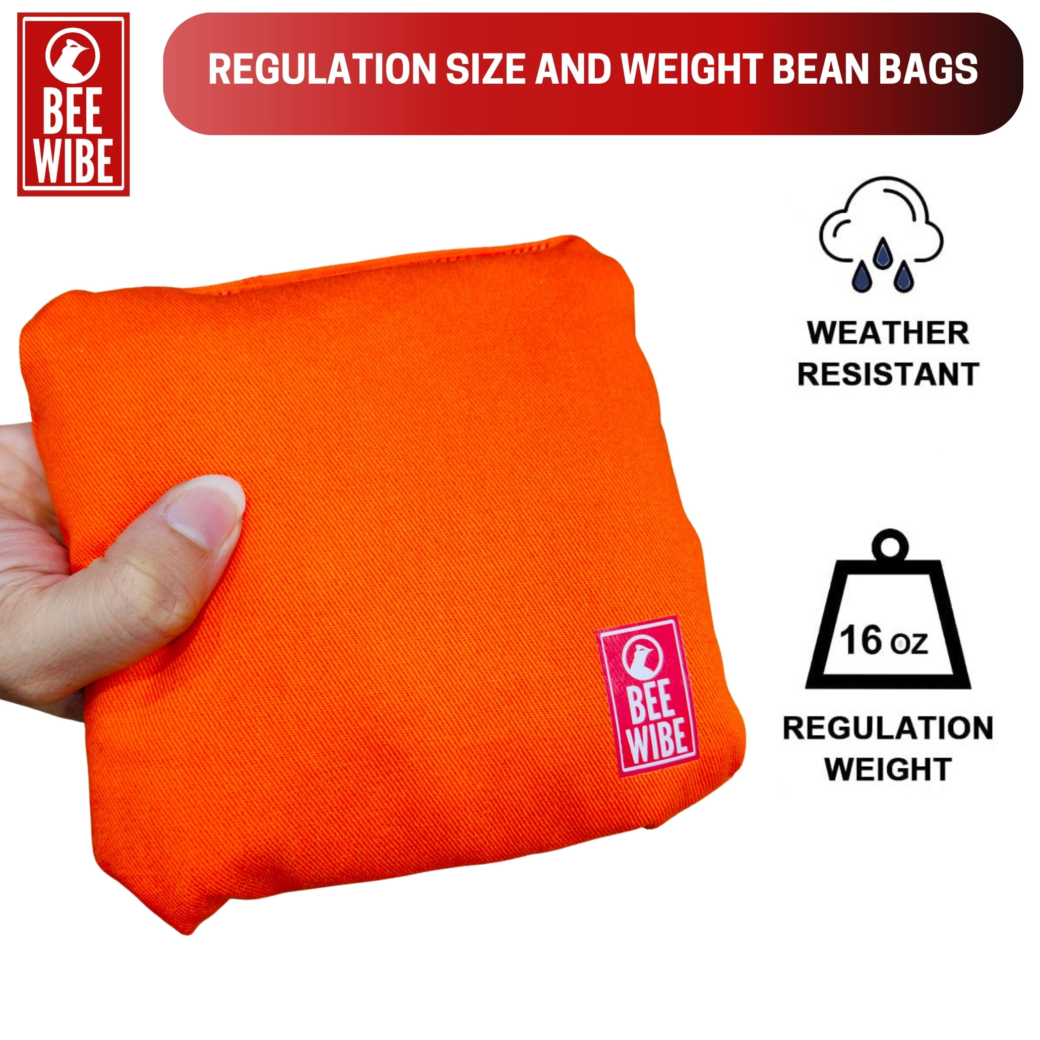 Beewibe Set of 4 Regulation Double Sided Cornhole Bags (Orange)
