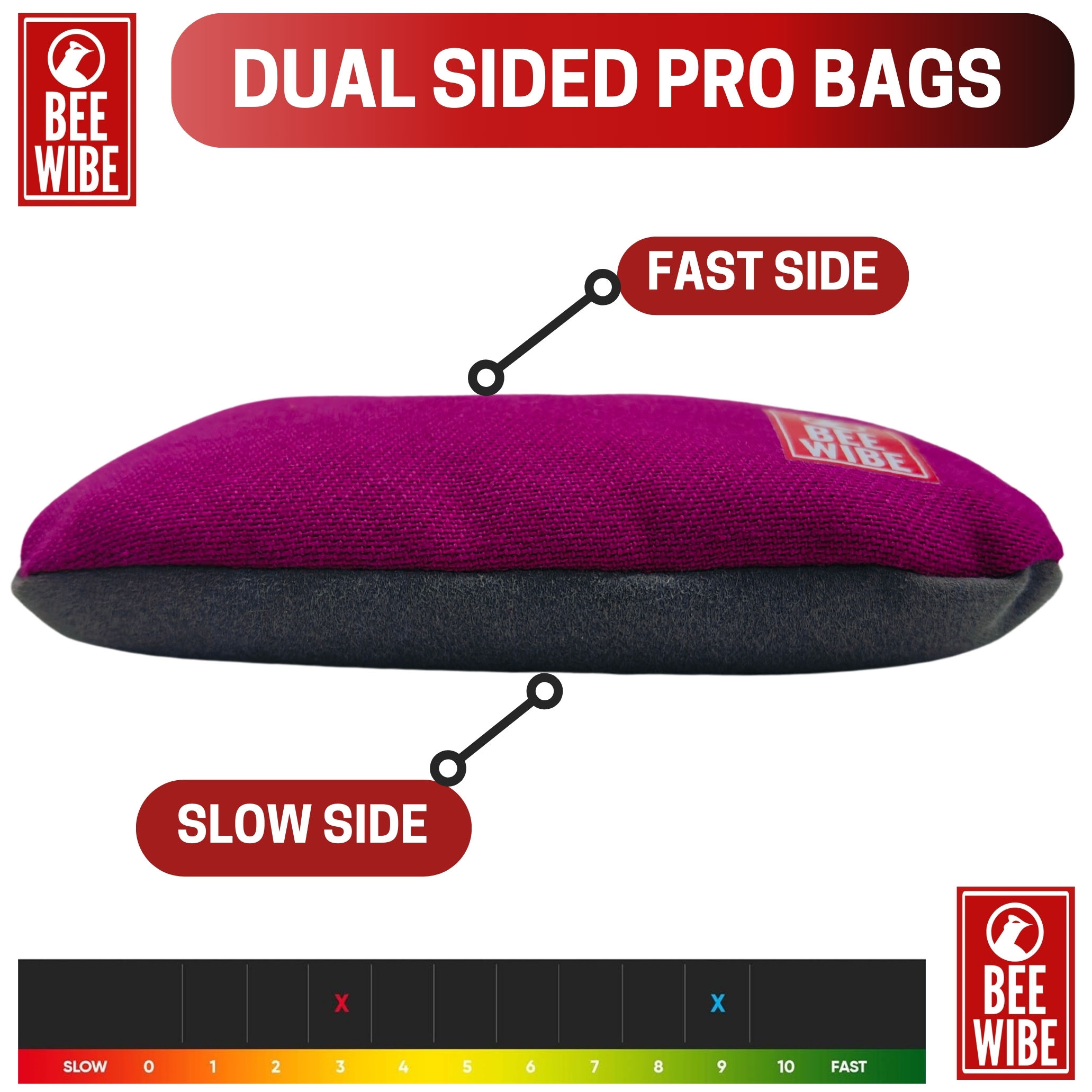 Beewibe Set of 8 Regulation Cornhole Suede Bags (Black/Pink)