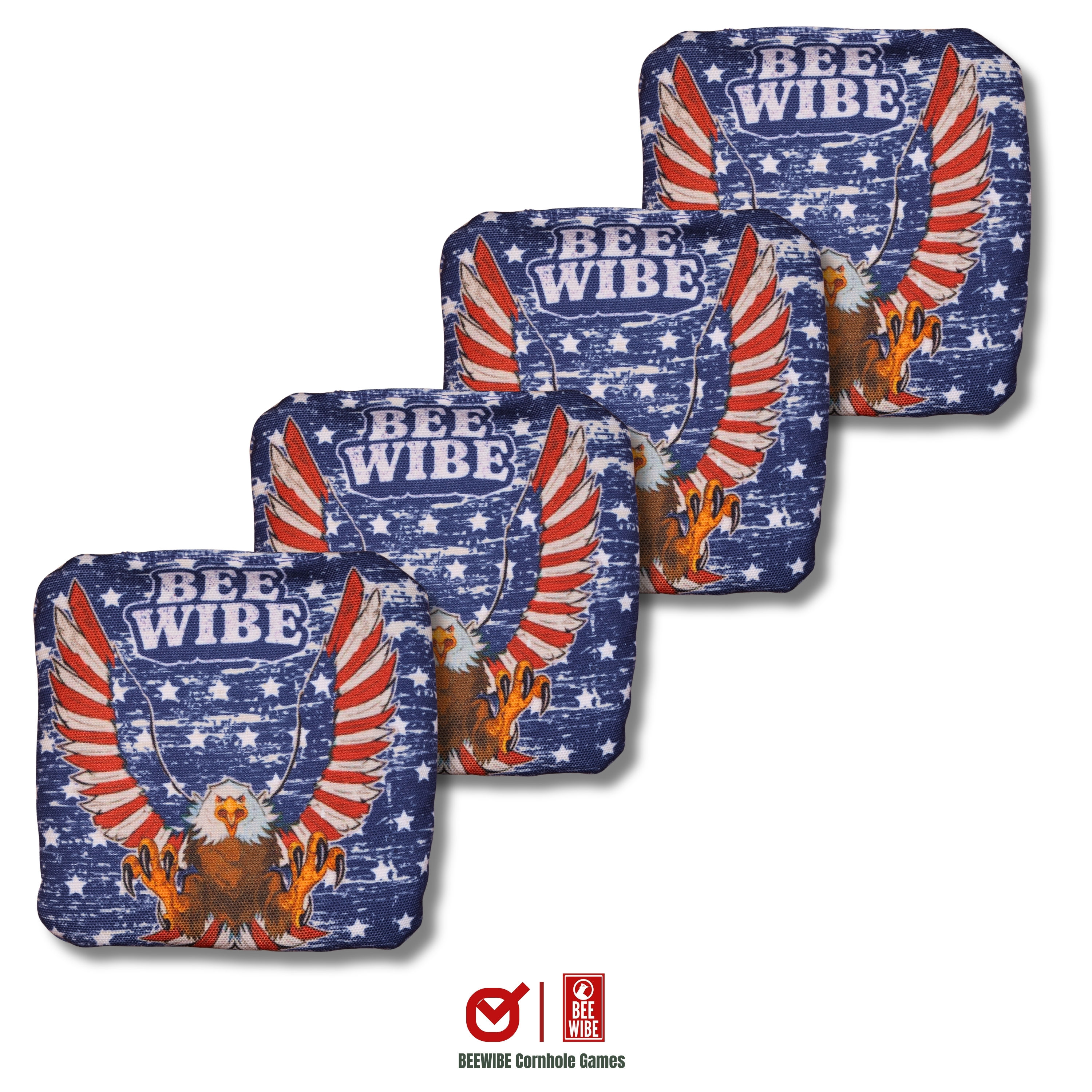 Beewibe Set of 4 Official Regulation Cornhole Bags (Freedom Blue Eagle)