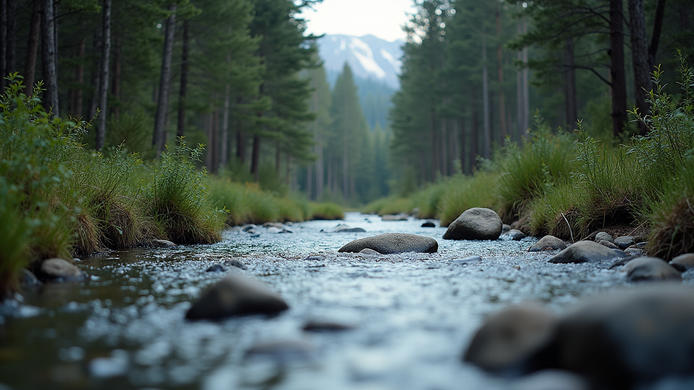 Eye-level view of river flowing through forest in Jackson Hole