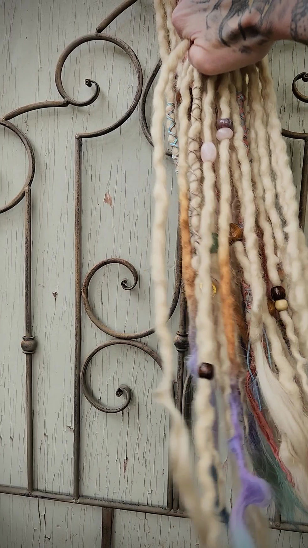 Thumbnail: Platinum Half Set Wool Dreadlocks with Sunset Accents