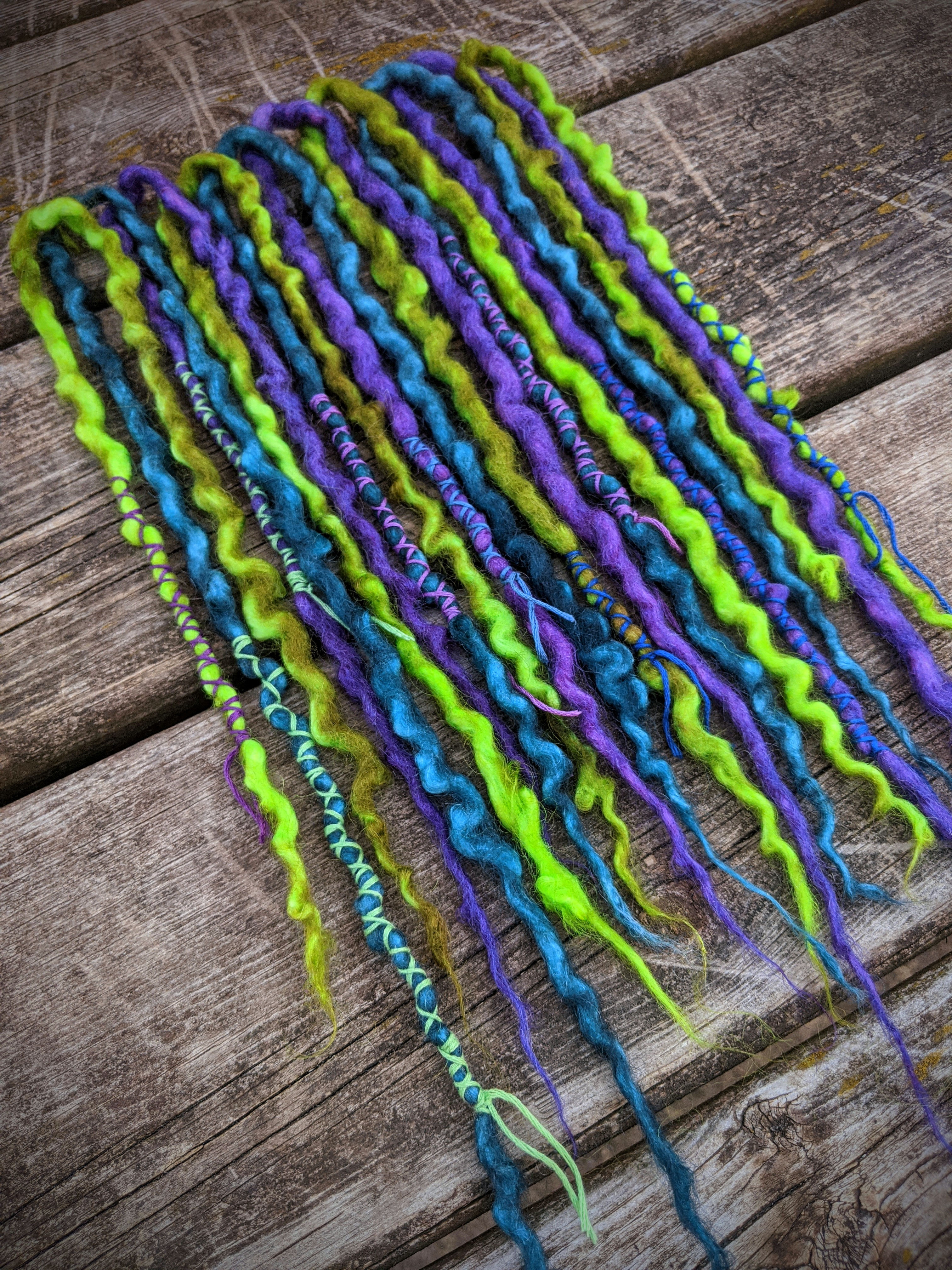 Neon Mermaid Accent Set of Wool Dreadlocks