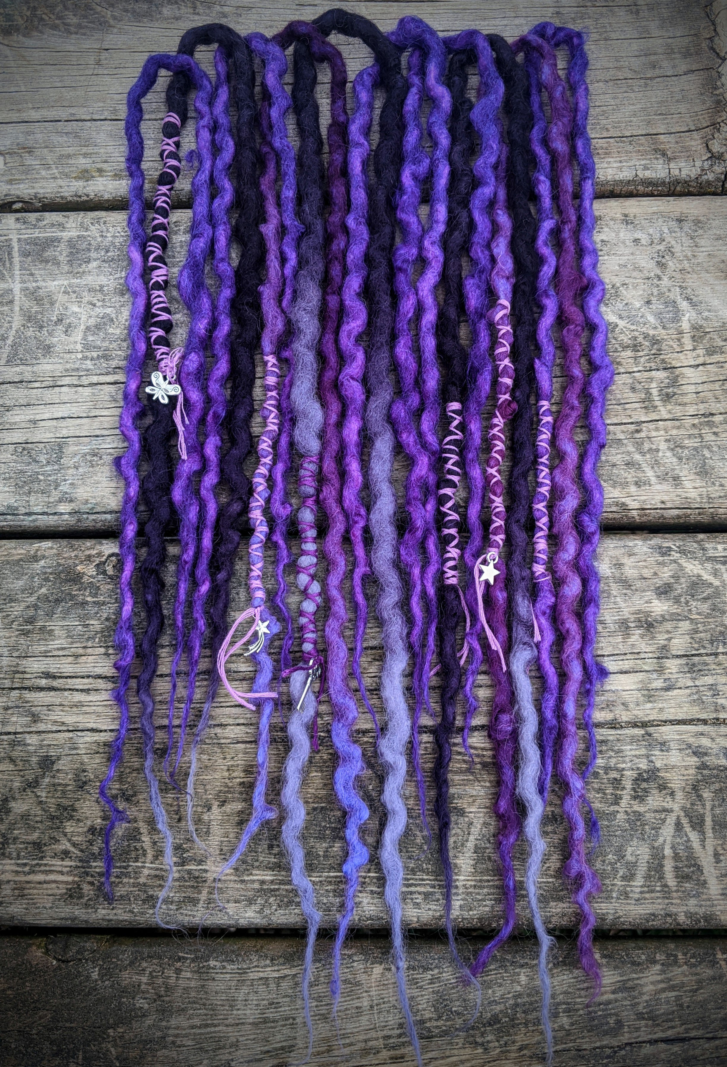 Violet Accent Set of Wool Dreadlocks