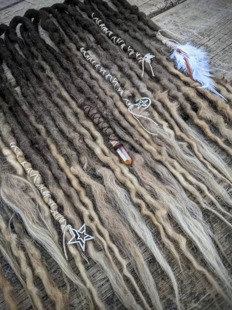 Thumbnail: Ash Brown to Blonde Ombre Partial Set of Wool Dreadlocks