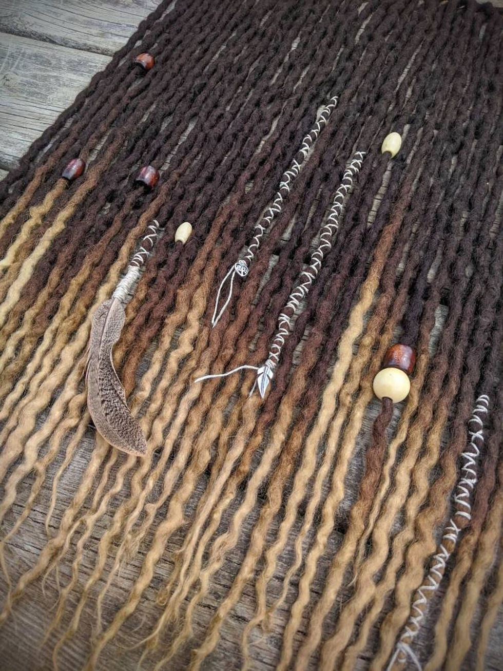 Thumbnail: Darkest Brown with Honey Blonde Tips Half Set of Wool Dreadlocks