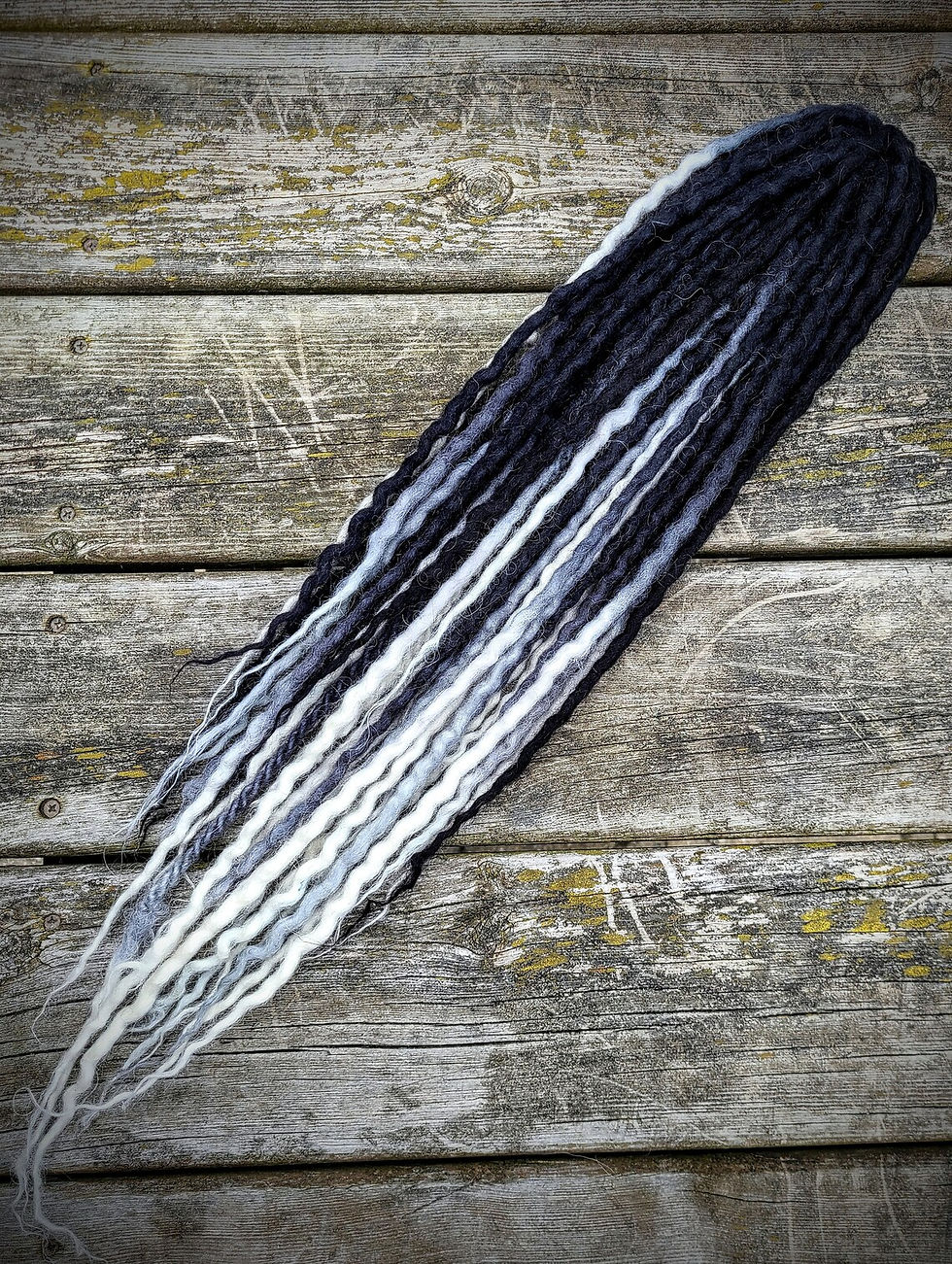 Thumbnail: Solitary Sorceress Black and Silver Half set of Wool Dreadlocks