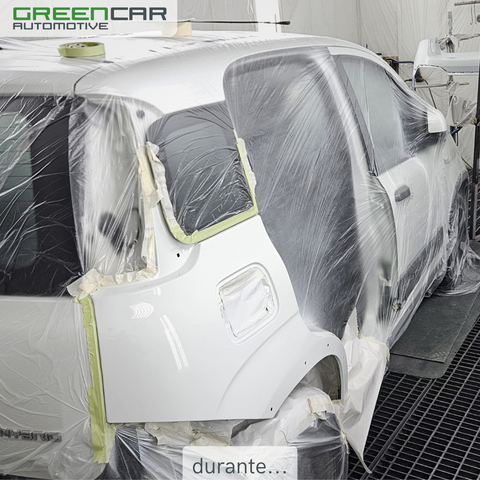 Verniciatura fiancata auto Fiat Panda presso carrozzeria Greencar Automotive Carrè (VI)