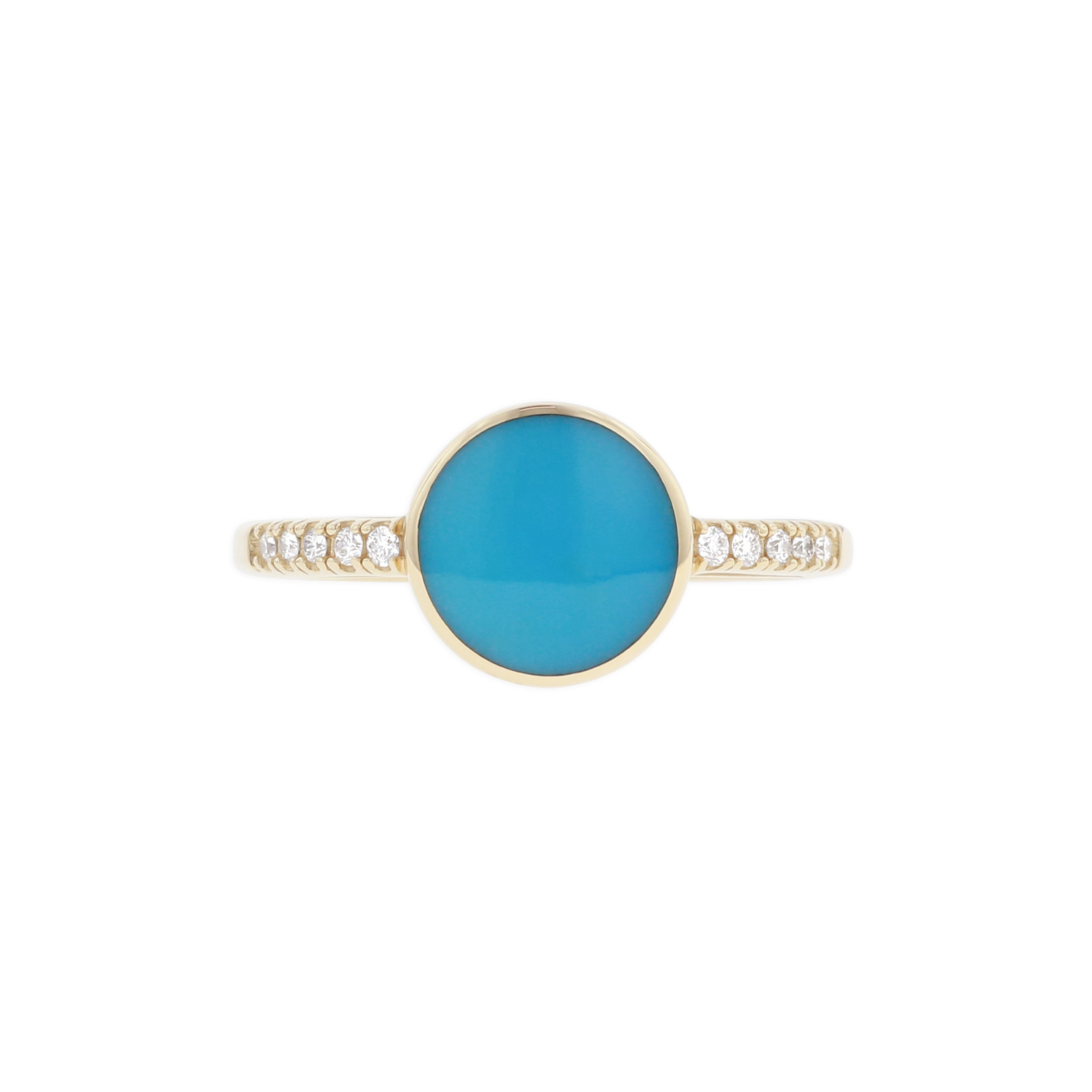 Kabana Sleeping Beauty Turquoise Inlay Round Petite Ring in Yellow Gold