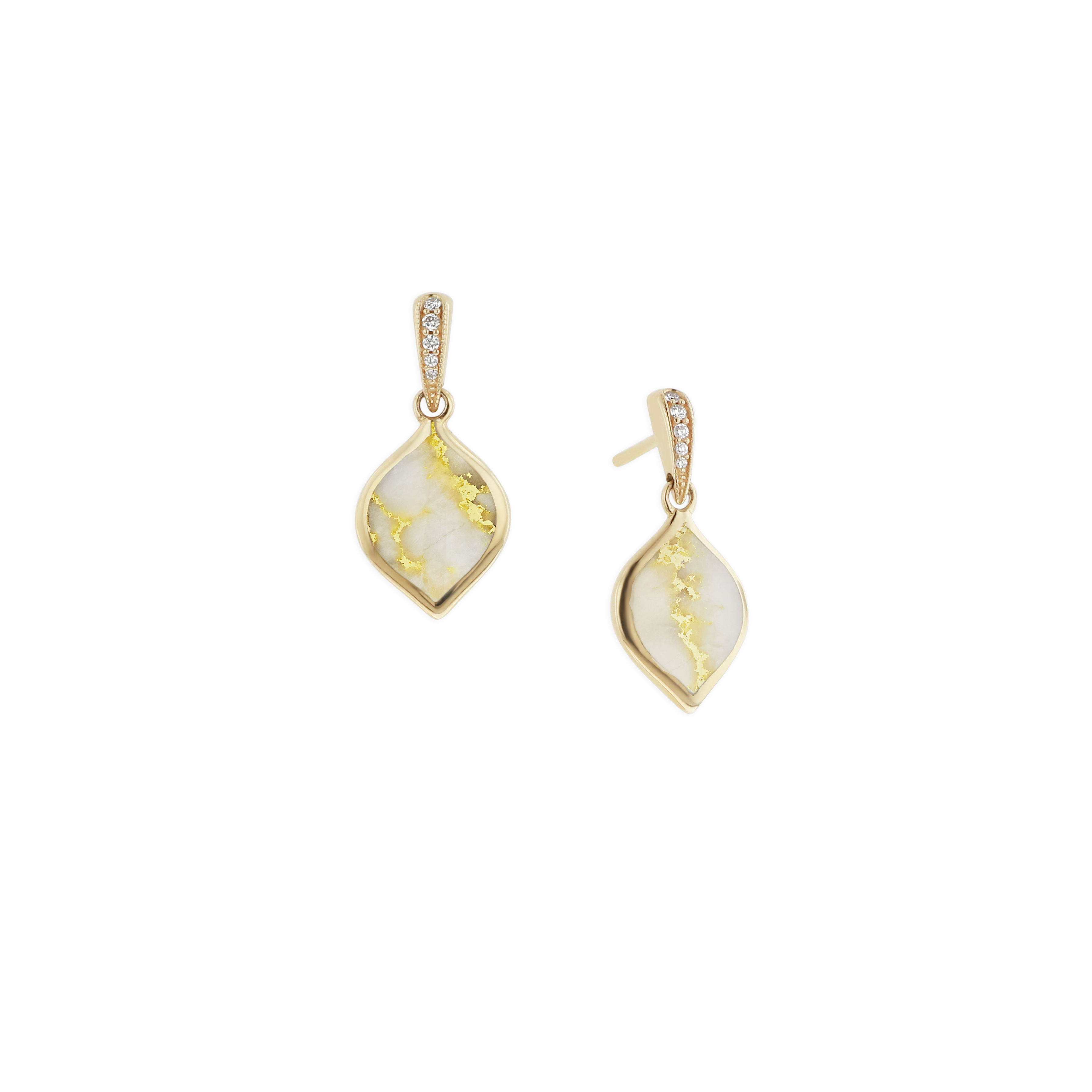 Kabana Gold Quartz Inlay Drop Earrings with Diamonds in Yellow Gold