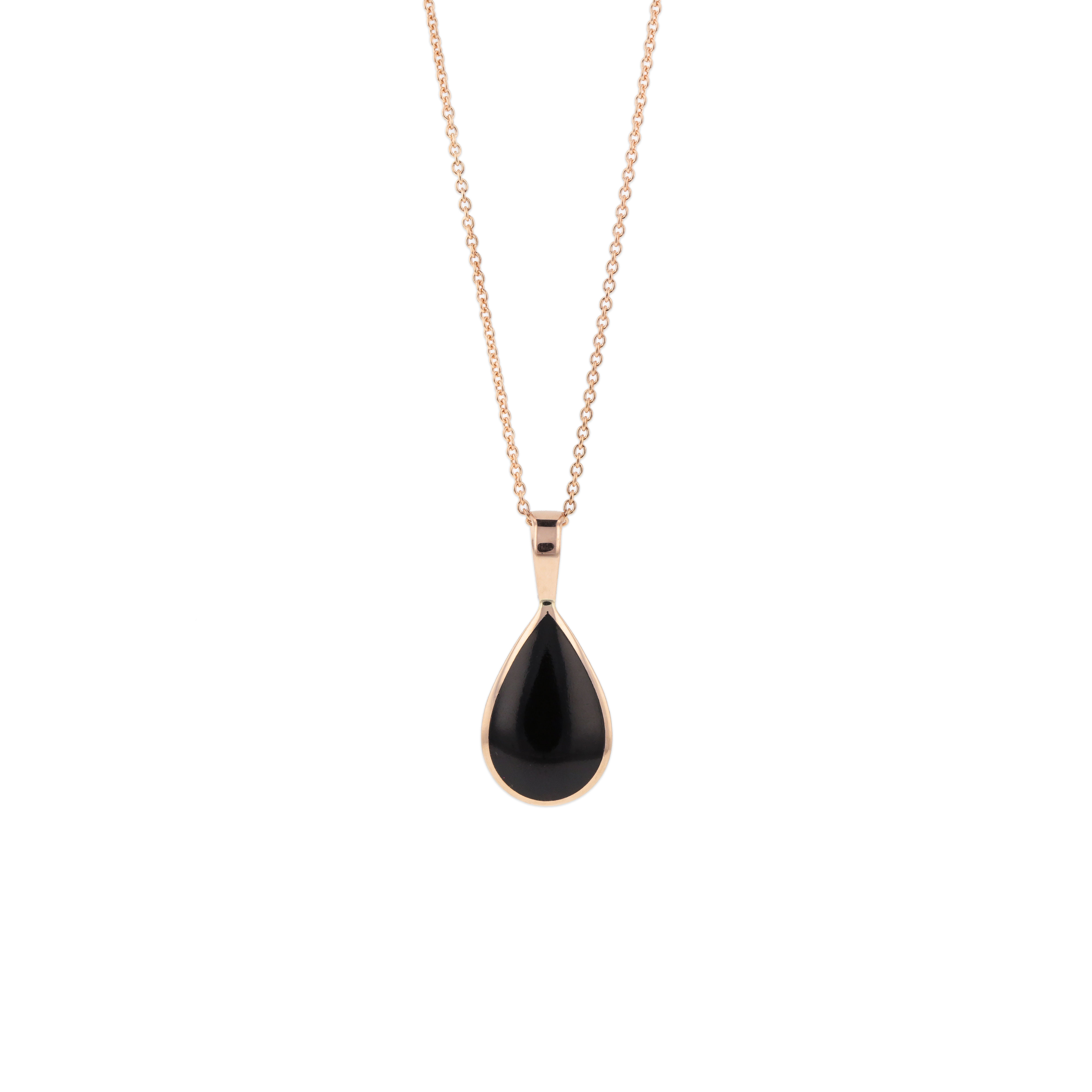 Kabana Black Coral Inlay Pear Shape Pendant in Rose Gold