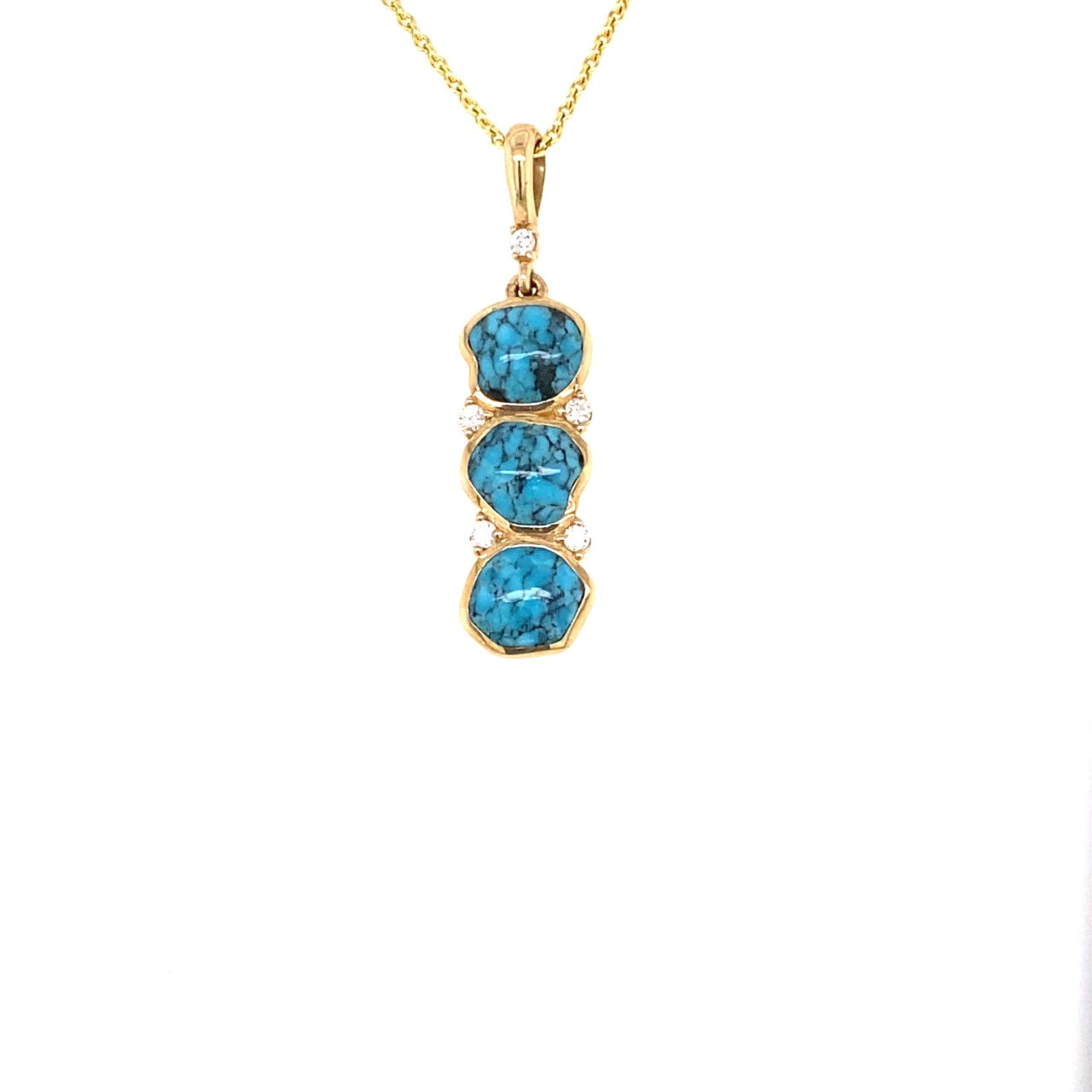 Kabana Kingman Turquoise Inlay 3 Steps Pendant in Yellow Gold