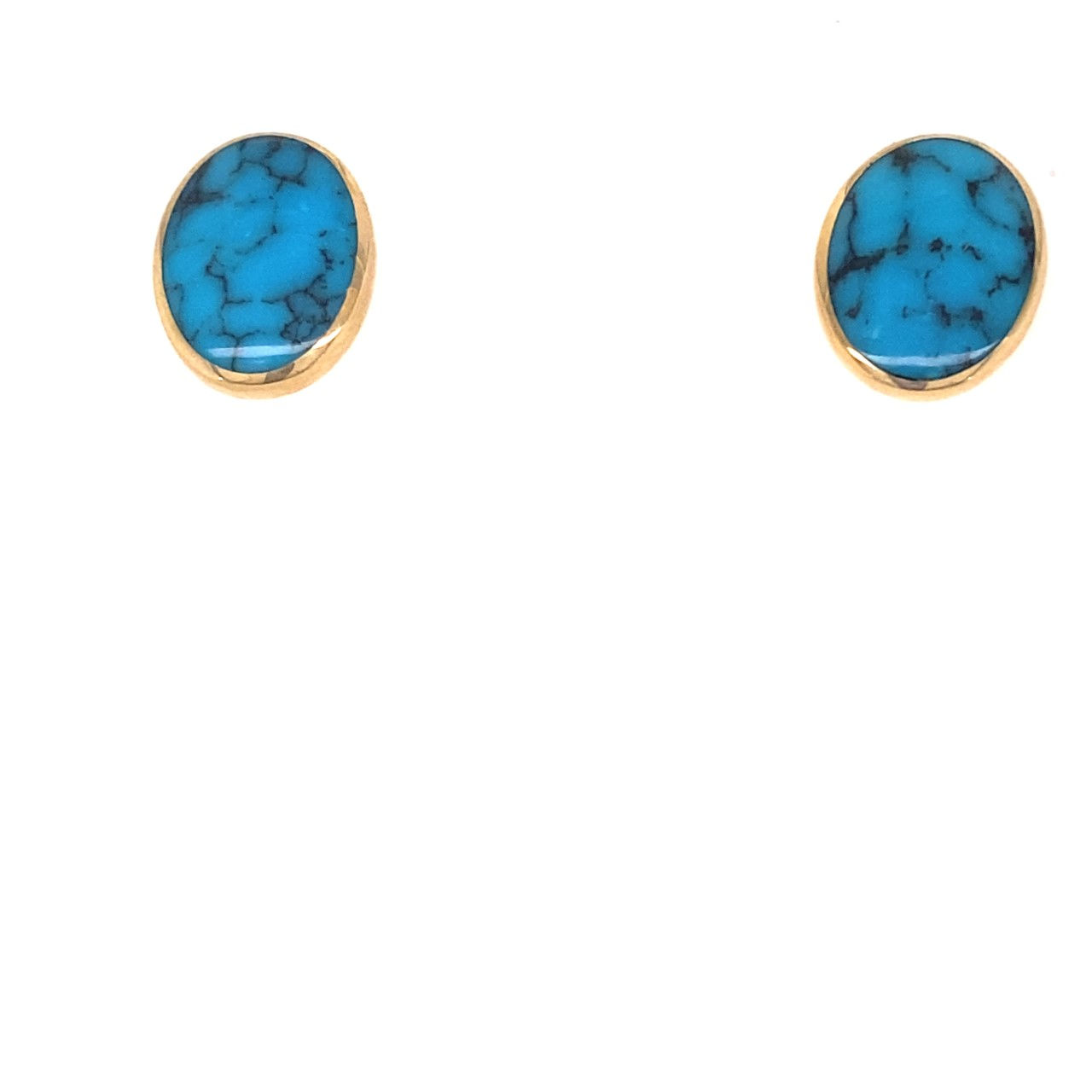 Kabana Kingman Turquoise Inlay Stud Earrings in Yellow Gold