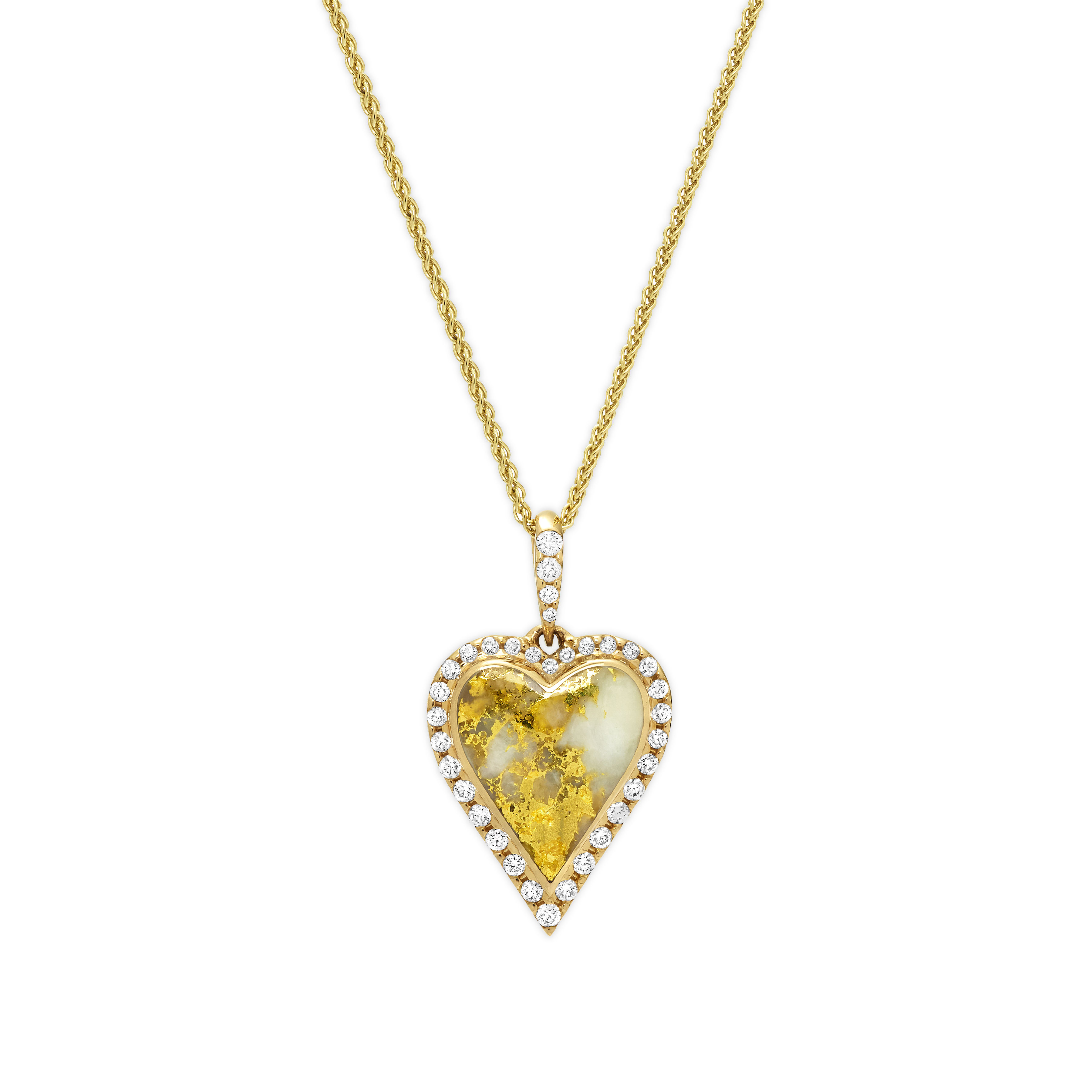 Kabana Gold Quartz Inlay Signature Heart Pendant with Diamonds in Yellow Gold