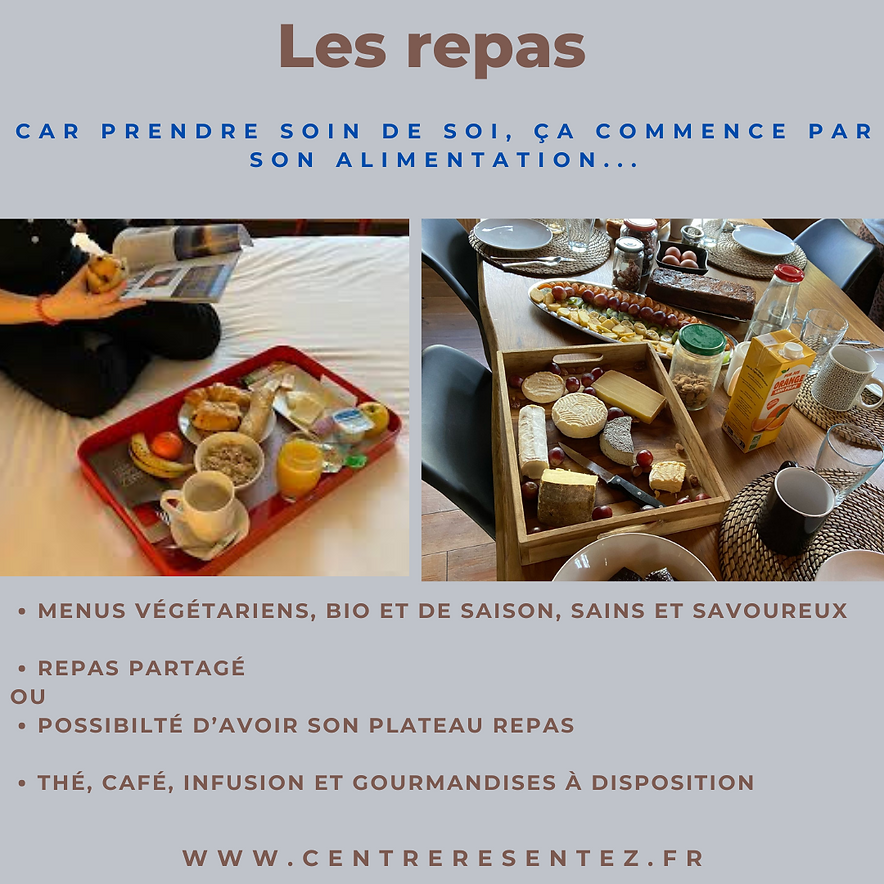 pendant la retraite les repas sont inclus et peuvent etre pris en plateau repas si vous etes en pleine inspiration