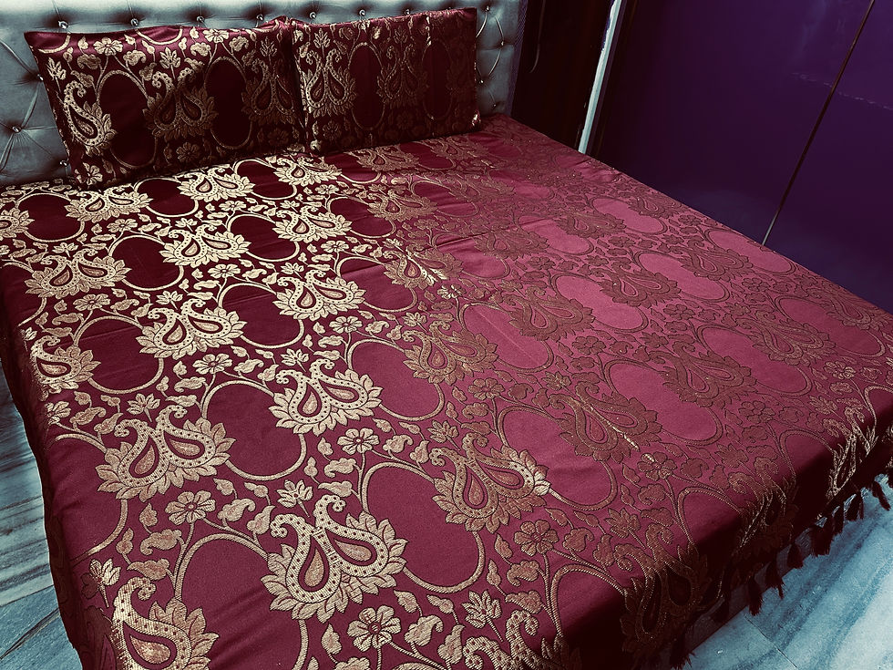 Thumbnail: Modern Collection Double Bedsheet with 2 Pillow Covers Cotton Silk Maroon
