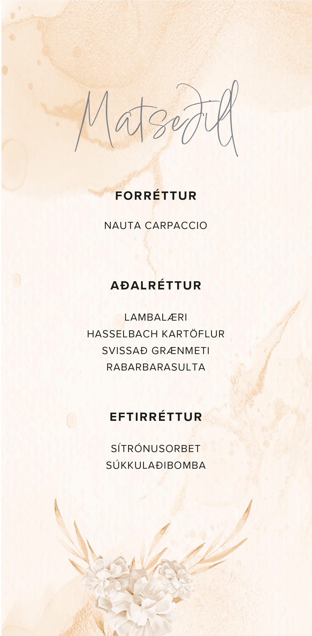 Matseðill nr 1 einfalt spjald prentun beggja megin