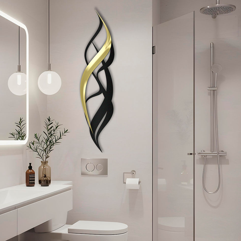 Thumbnail: Modern Metal Wall Art, Black Gold Mirror Plexiglass Decor, Luxury Wall Art