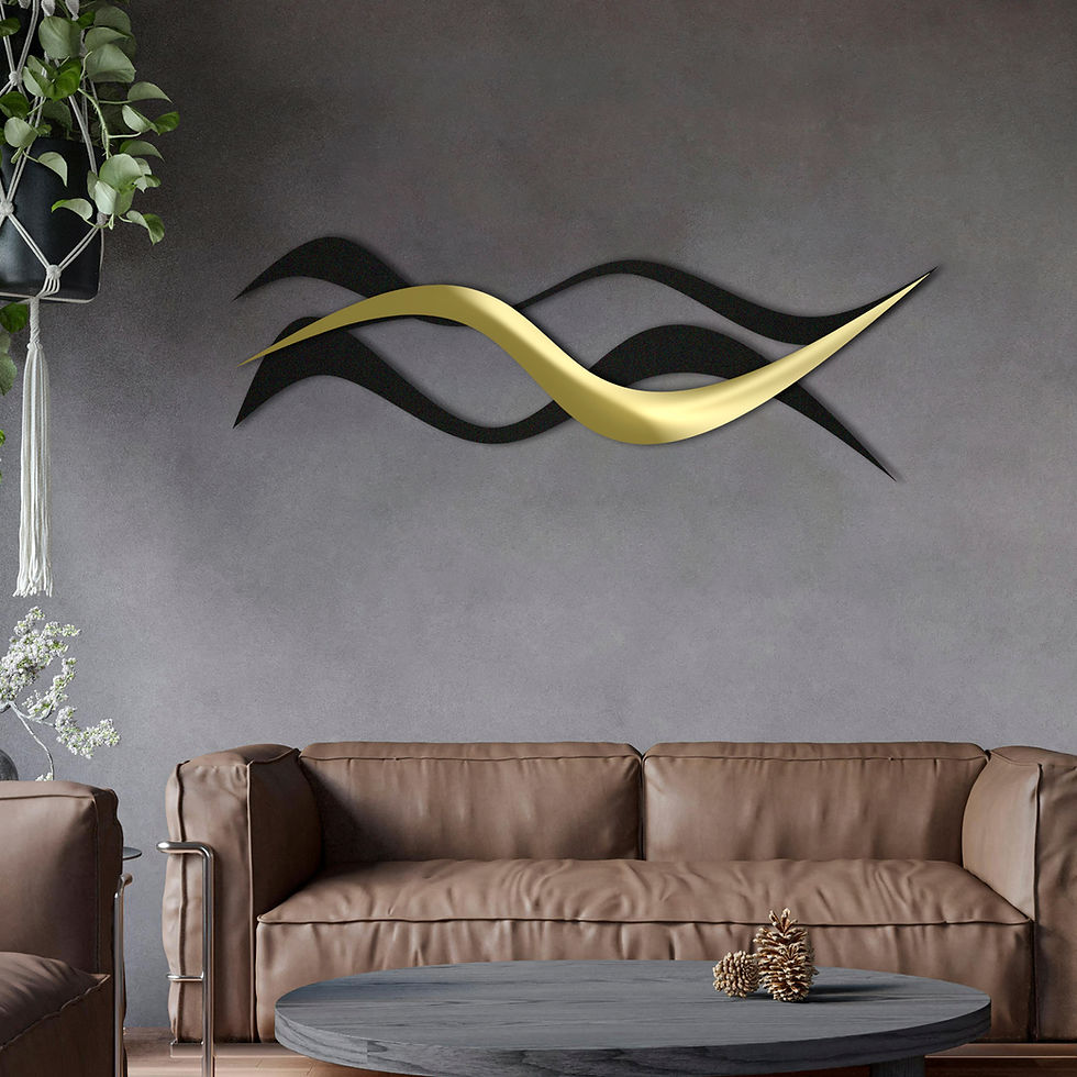 Thumbnail: Luxury Wavy Decor, Black and Gold Waves Metal Wall Art: Modern Abstract Decor
