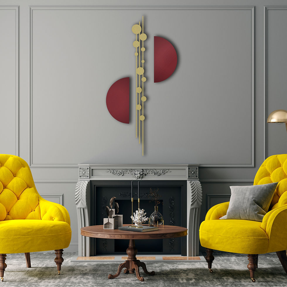 Thumbnail: Burgundy & Gold Metal Wall Art Set, Luxury Living Room Decor, Lux Wall Art