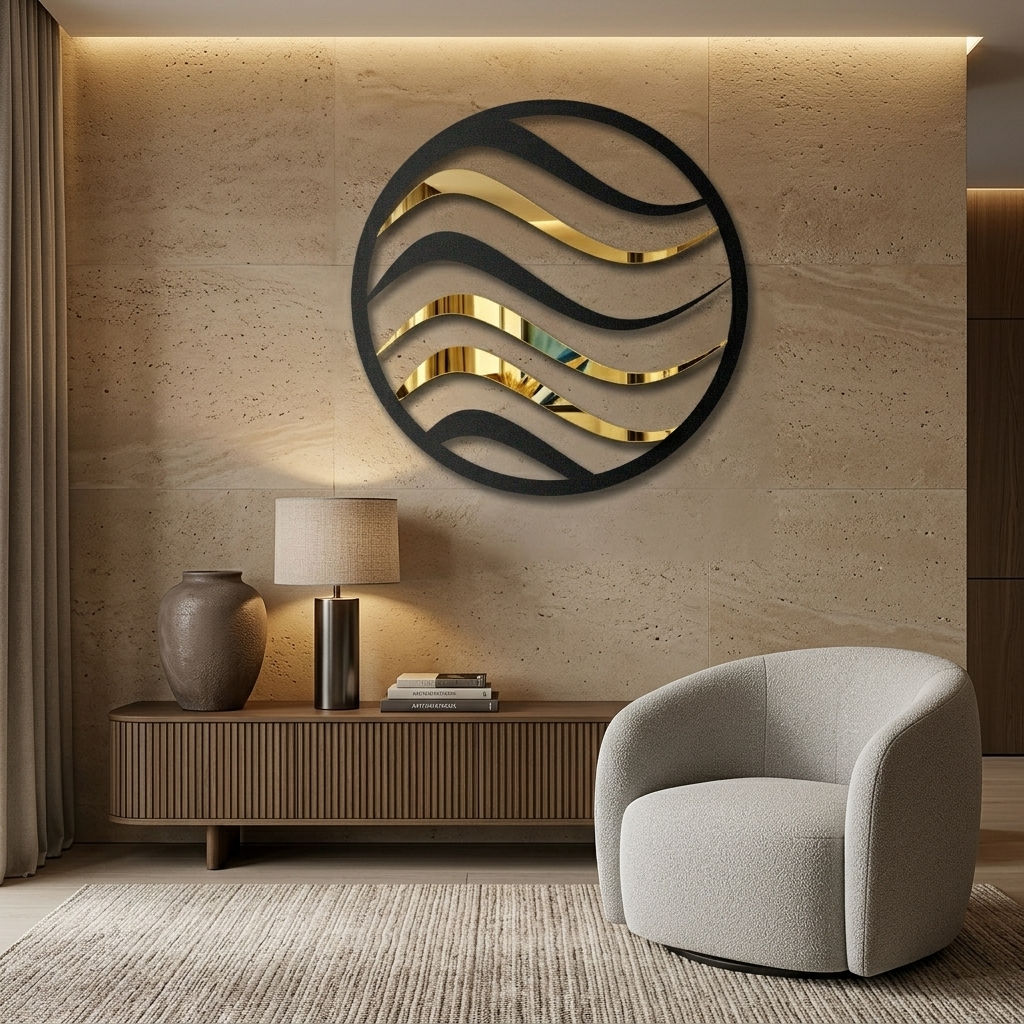 Round Metal Wall Art with Mirrored Acrylic |Black and Gold Decor| Mirror Wall Sc