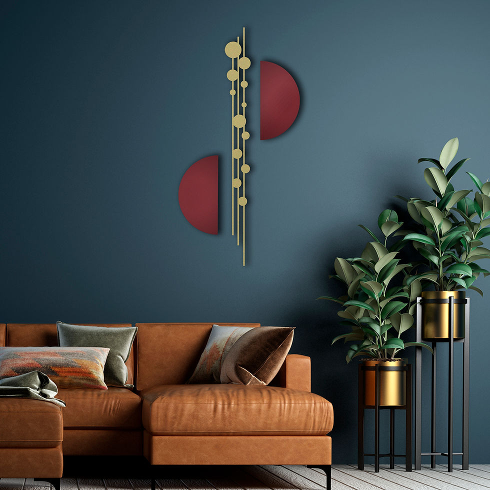 Thumbnail: Burgundy & Gold Metal Wall Art Set, Luxury Living Room Decor, Lux Wall Art