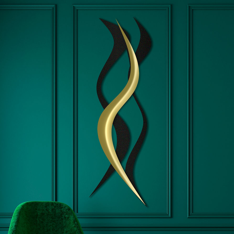 Thumbnail: Luxury Wavy Decor, Black and Gold Waves Metal Wall Art: Modern Abstract Decor