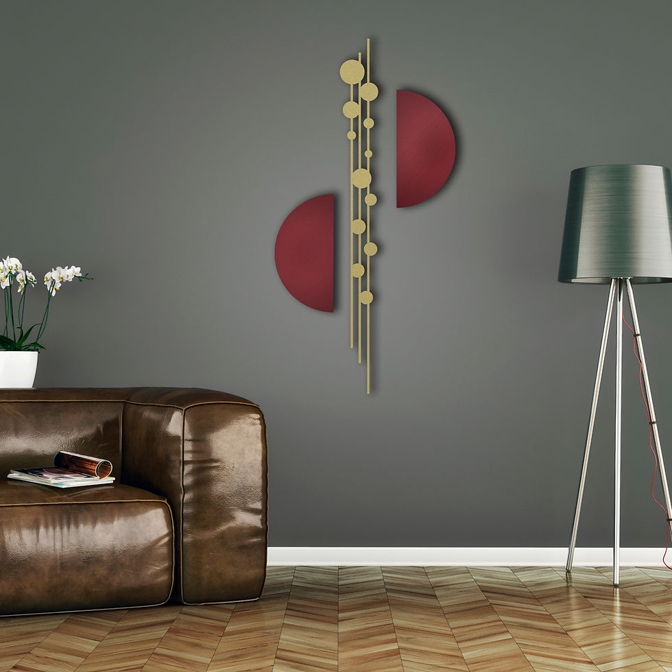 Thumbnail: Burgundy & Gold Metal Wall Art Set, Luxury Living Room Decor, Lux Wall Art