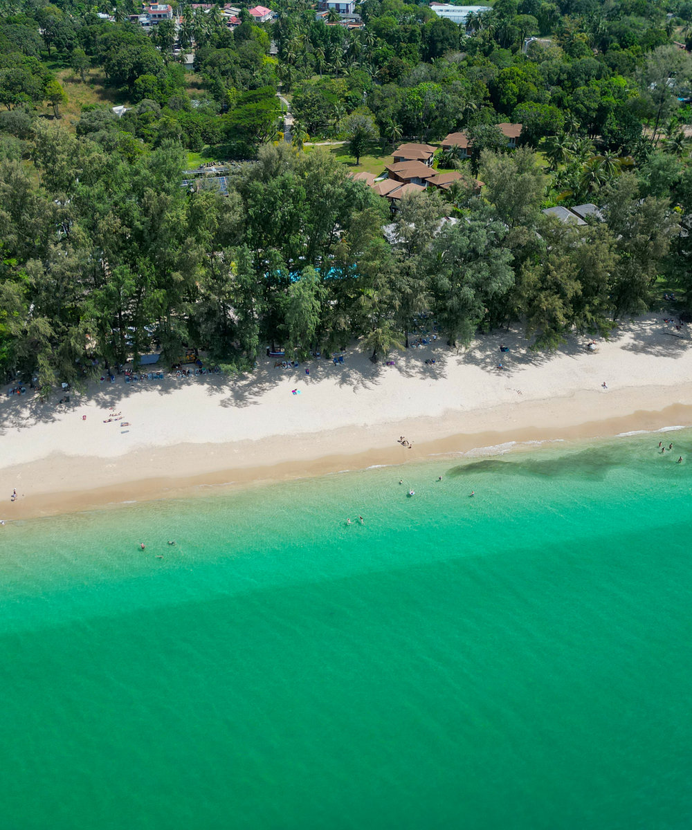 Aerial view of Long Beach Chalets between the gardens and the Andaman Sea