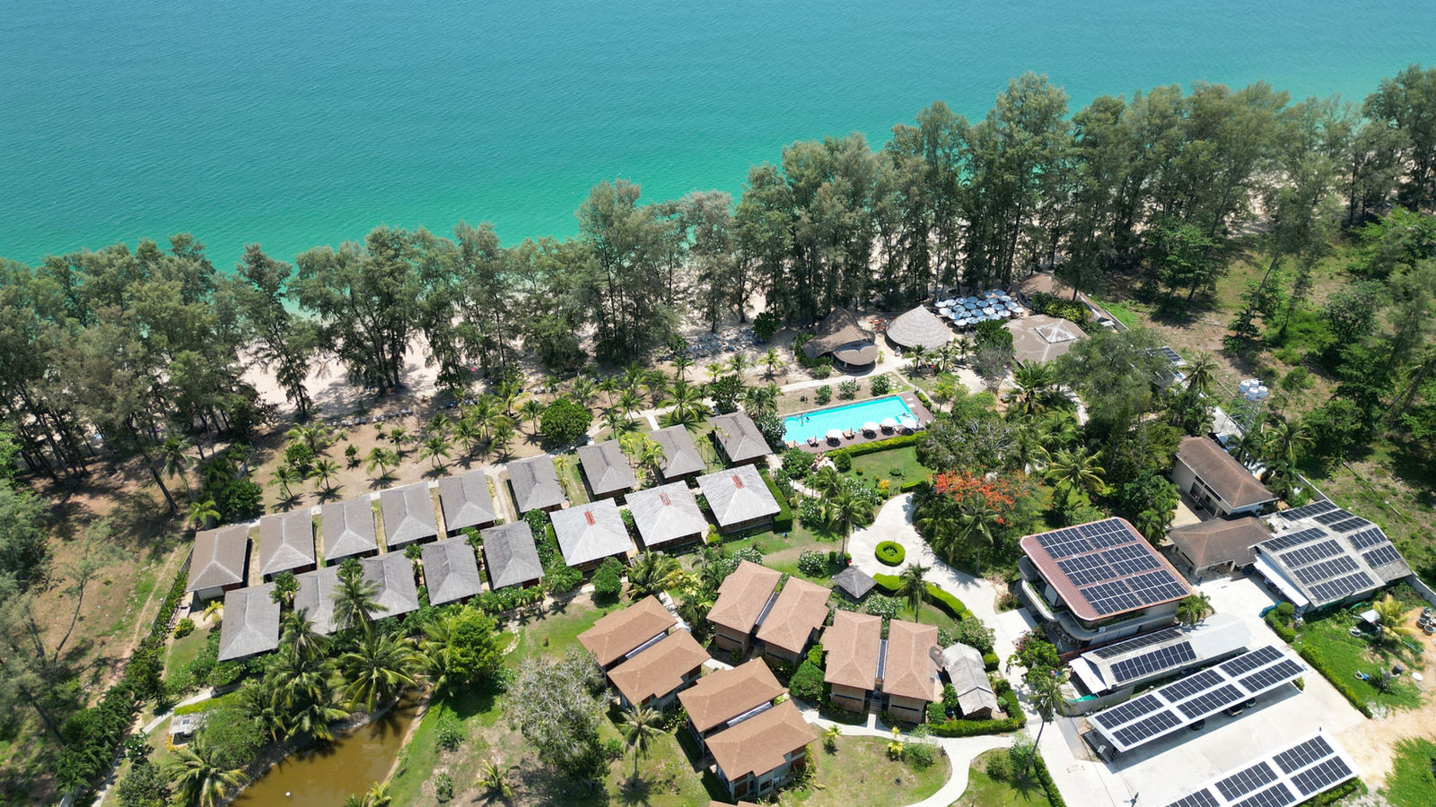 Aerial view of Long Beach Chalets, Koh Lanta — play the film