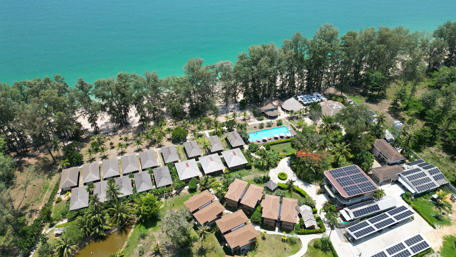 Aerial view of Long Beach Chalets, Koh Lanta — play the film